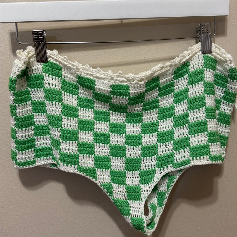 💚 Frankie's Bikinis Green & White Check Crochet Matching Set 💚 - Picture 9 of 10